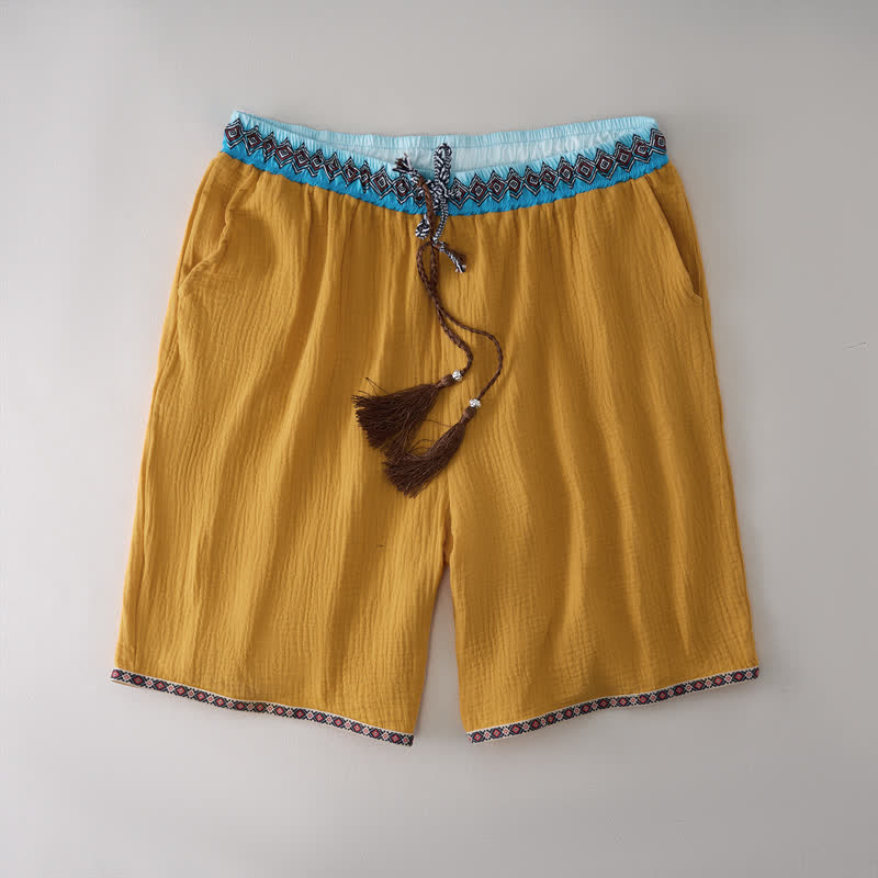 Buddha Stones Summer Boho Casual Drawstring Geometric Bermuda Shorts Men's Straight Leg Pants With Pockets - Goldenrod - US/UK/AU44, EU54 (3XL) - image 10