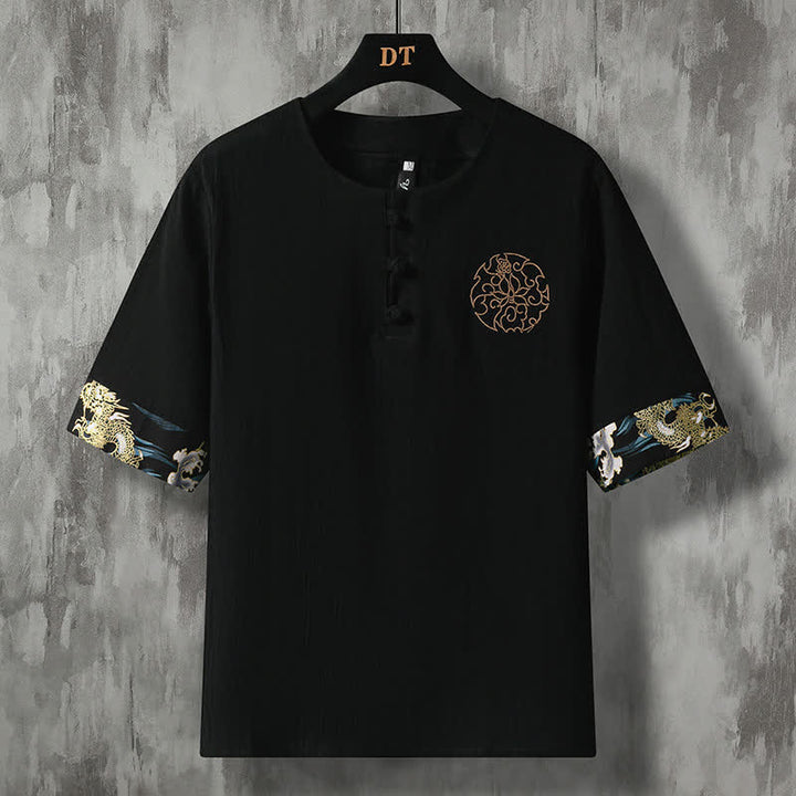Buddha Stones Summer Casual Frog Button Flower Embroidery Men's Short Sleeve Shirts - Black - US/UK/AU48, EU58 (5XL) - image 11