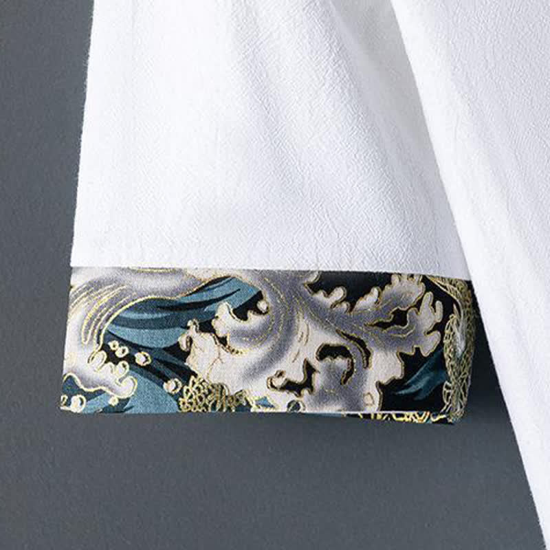 Buddha Stones Summer Casual Frog Button Flower Embroidery Men's Short Sleeve Shirts - image 7