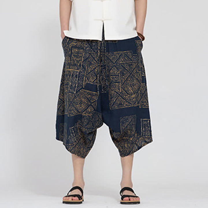 Buddha Stones Summer Boho Casual Elastic Waist Geometric Floral Pattern Capri Pants Men's Harem Pants - image 11
