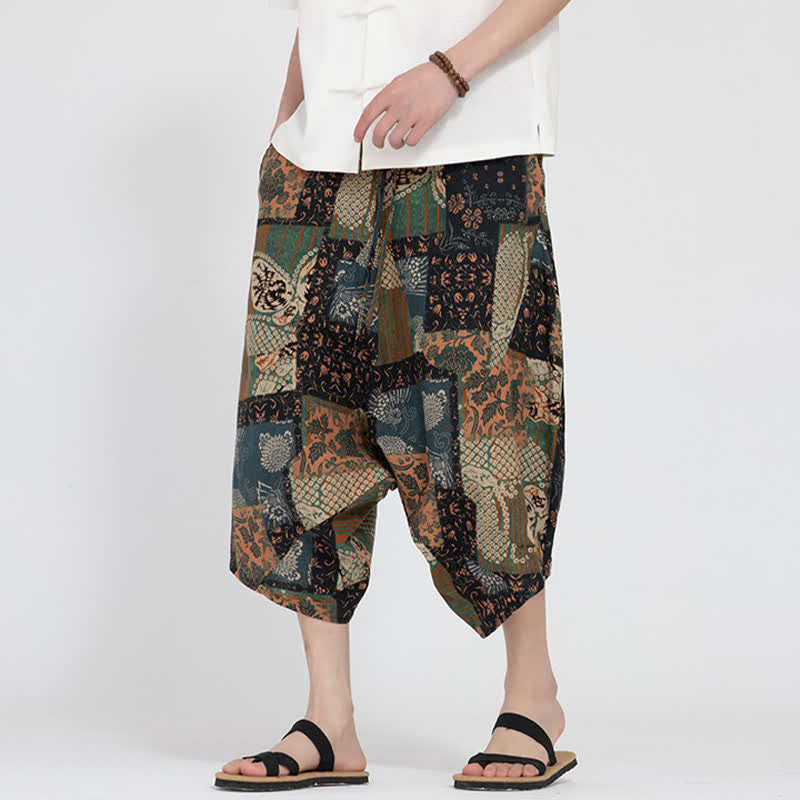 Buddha Stones Summer Boho Casual Elastic Waist Geometric Floral Pattern Capri Pants Men's Harem Pants - DarkGoldenrod - US/UK/AU46，EU56 (5XL) - image 20
