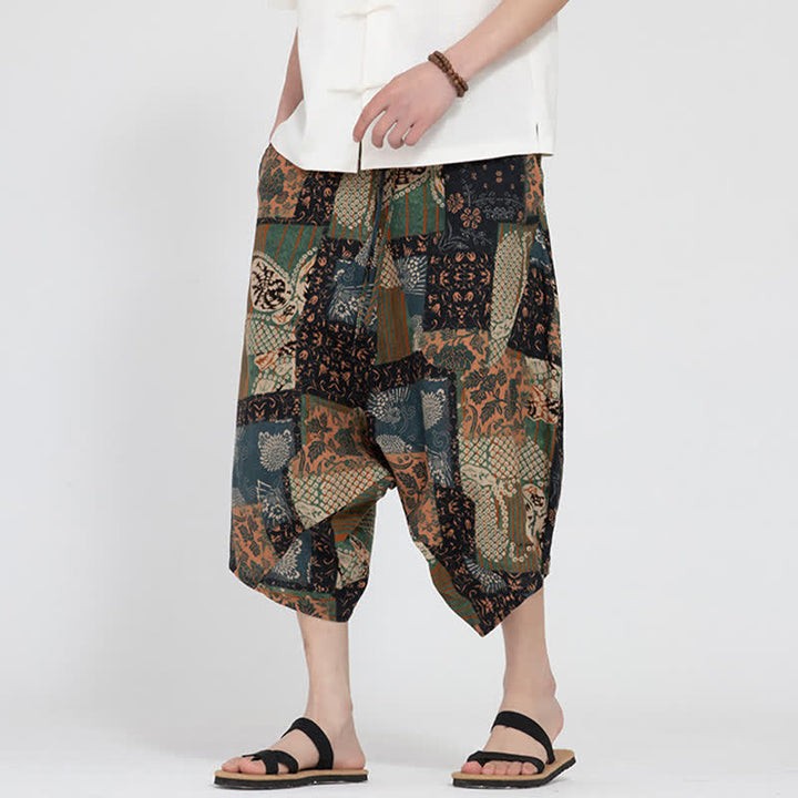 Buddha Stones Summer Boho Casual Elastic Waist Geometric Floral Pattern Capri Pants Men's Harem Pants - DarkGoldenrod - US/UK/AU48, EU58 (5XL) - image 20