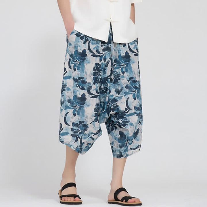 Buddha Stones Summer Boho Casual Elastic Waist Geometric Floral Pattern Capri Pants Men's Harem Pants - LightBlue - US/UK/AU48, EU58 (5XL) - image 29