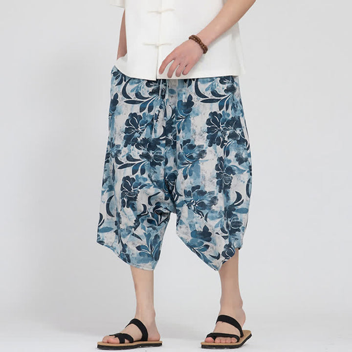 Buddha Stones Summer Boho Casual Elastic Waist Geometric Floral Pattern Capri Pants Men's Harem Pants - image 34