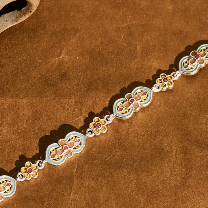 Buddha Stones Copper Enamel Floral Pattern Healing Bracelet - image 5