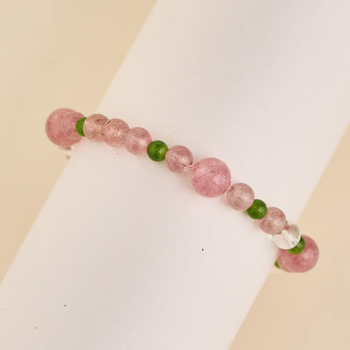 Buddha Stones Strawberry Quartz Green Agate Clear Quartz Healing Bracelet - image 3