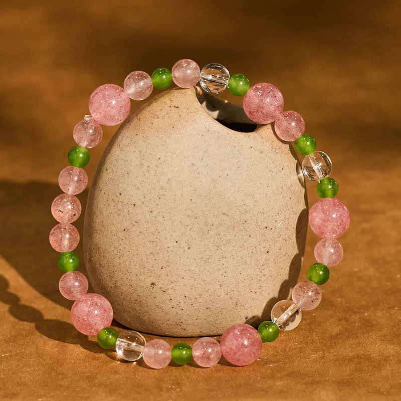 Buddha Stones Strawberry Quartz Green Agate Clear Quartz Healing Bracelet - Strawberry Quartz(Wrist Circumference:16–17 cm) - image 0