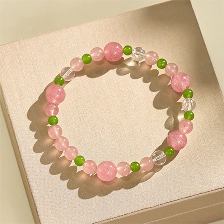 Buddha Stones Strawberry Quartz Green Agate Clear Quartz Healing Bracelet - image 2