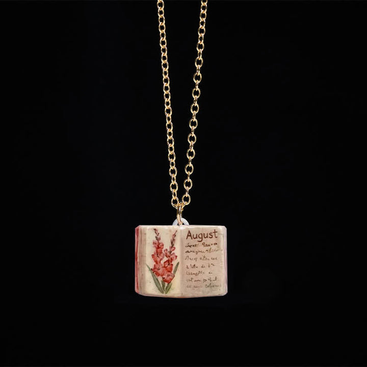 Buddha Stones Copper Birth Flower Strengthen Book Design Balance Pendant Necklace - Gladiolus - image 29