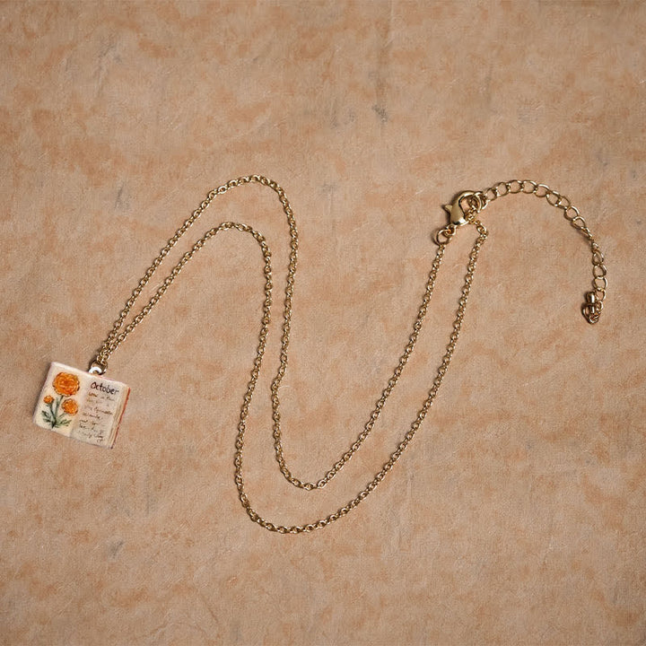 Buddha Stones Copper Birth Flower Strengthen Book Design Balance Pendant Necklace - image 40