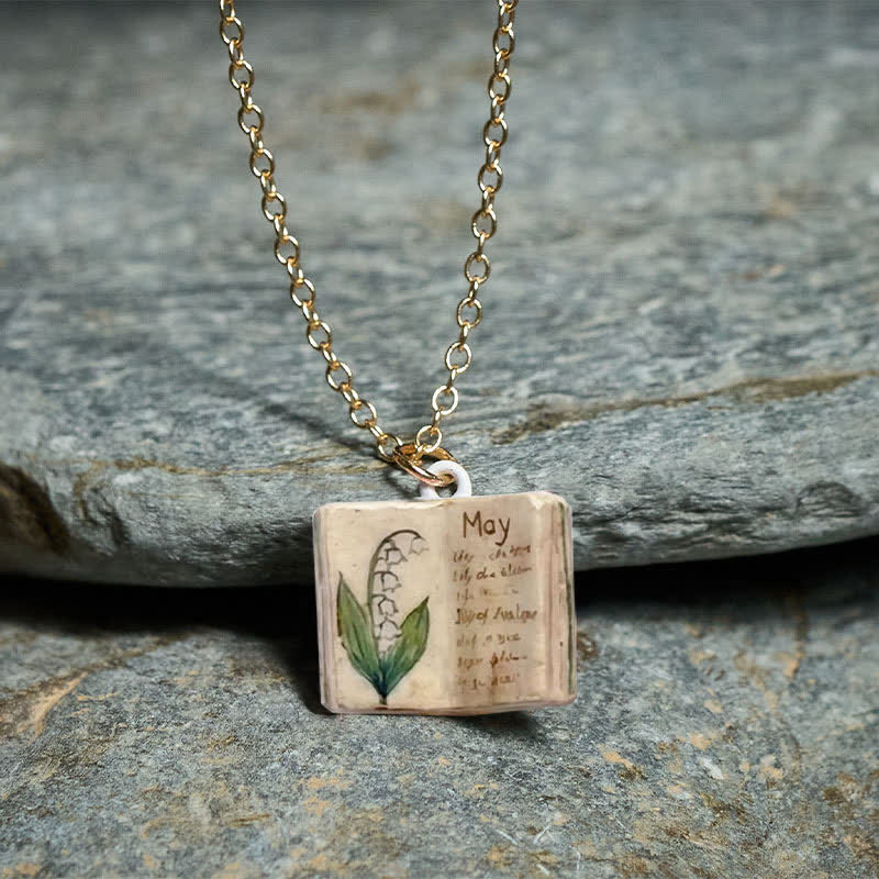 Buddha Stones Copper Birth Flower Strengthen Book Design Balance Pendant Necklace - image 23