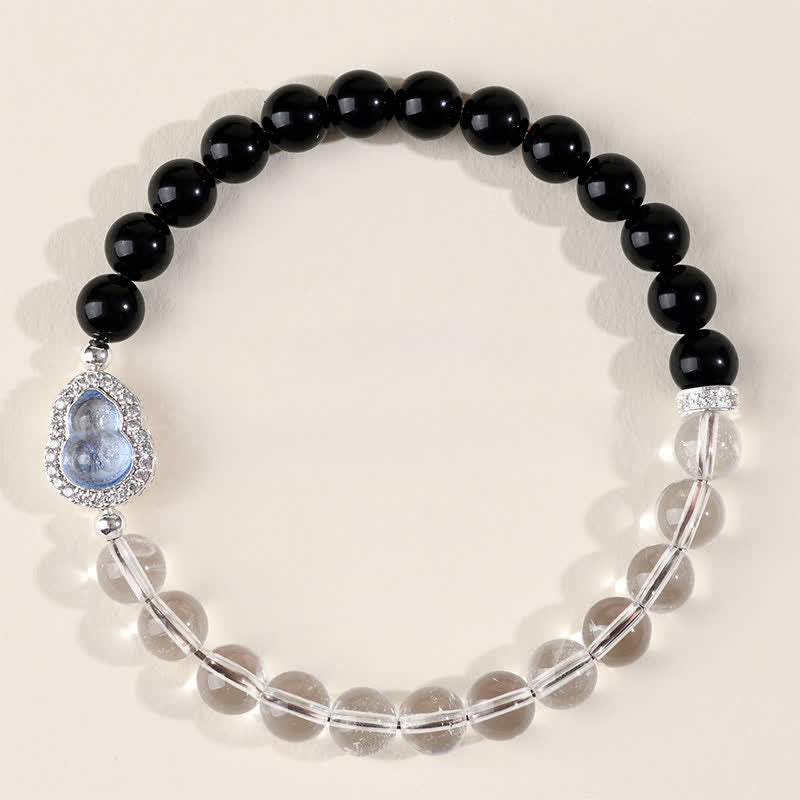 Buddha Stones Clear Quartz Black Obsidian Gourd Clarity Bracelet - image 14