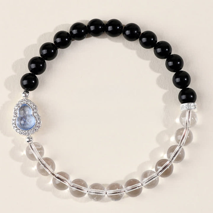 Buddha Stones Clear Quartz Black Obsidian Gourd Clarity Bracelet - image 14