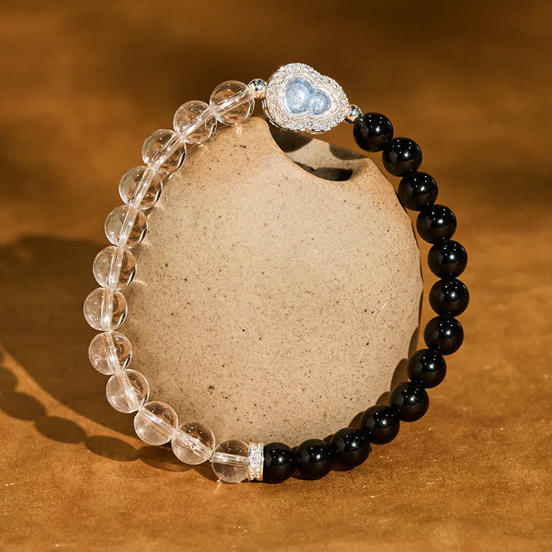 Buddha Stones Clear Quartz Black Obsidian Gourd Clarity Bracelet - Clear Quartz Black Obsidian(Wrist Circumference:14–15 cm) - image 10