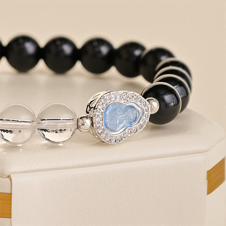 Buddha Stones Clear Quartz Black Obsidian Gourd Clarity Bracelet - image 8