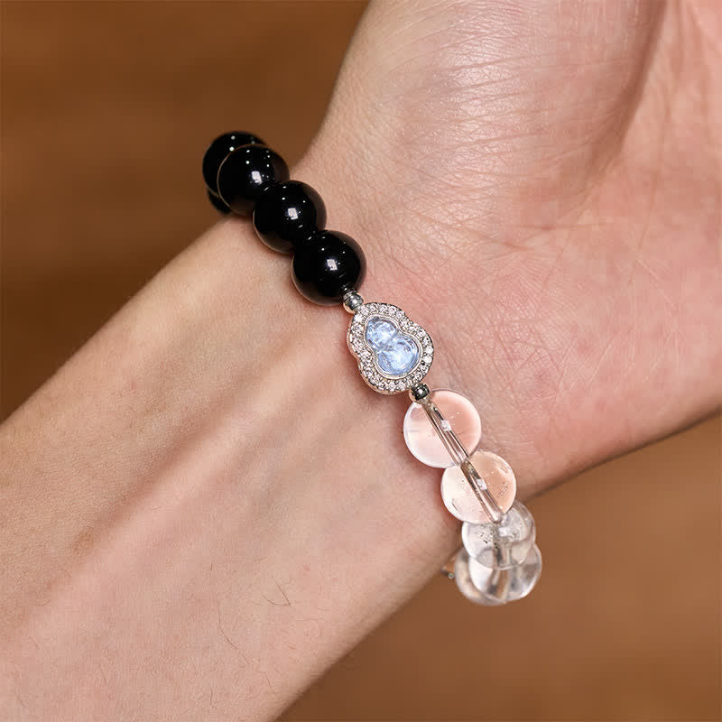 Buddha Stones Clear Quartz Black Obsidian Gourd Clarity Bracelet - image 23