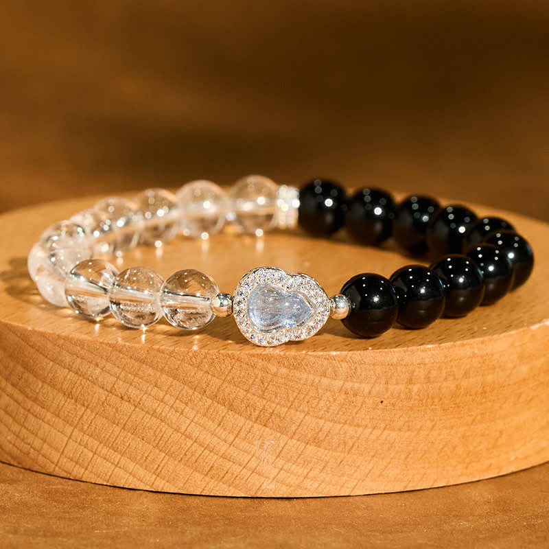 Buddha Stones Clear Quartz Black Obsidian Gourd Clarity Bracelet - image 1