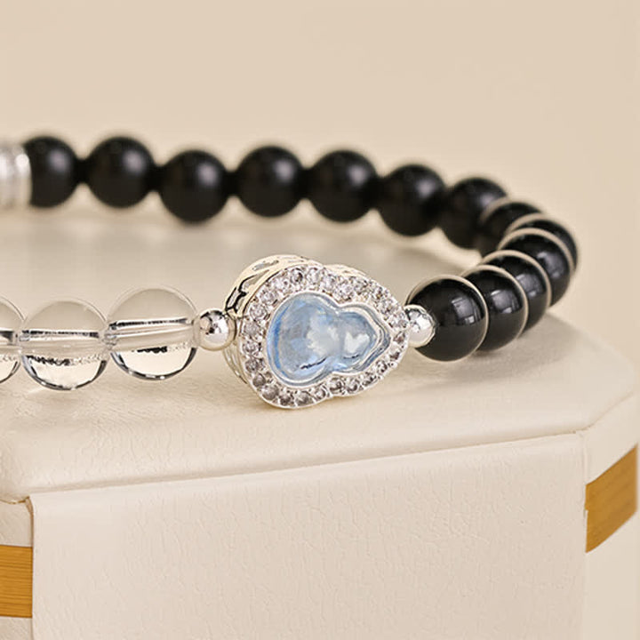 Buddha Stones Clear Quartz Black Obsidian Gourd Clarity Bracelet - image 15