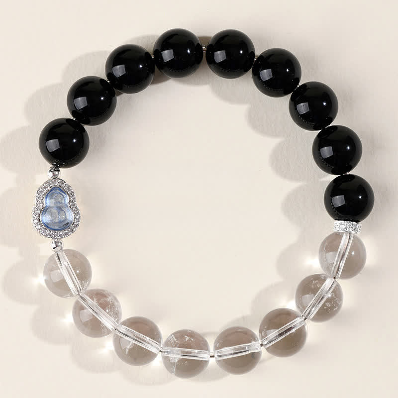 Buddha Stones Clear Quartz Black Obsidian Gourd Clarity Bracelet - image 21