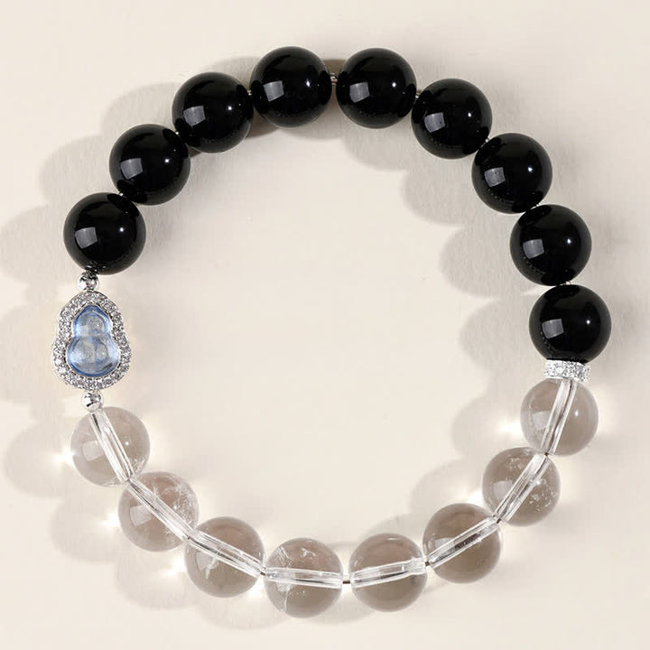 Buddha Stones Clear Quartz Black Obsidian Gourd Clarity Bracelet - image 21
