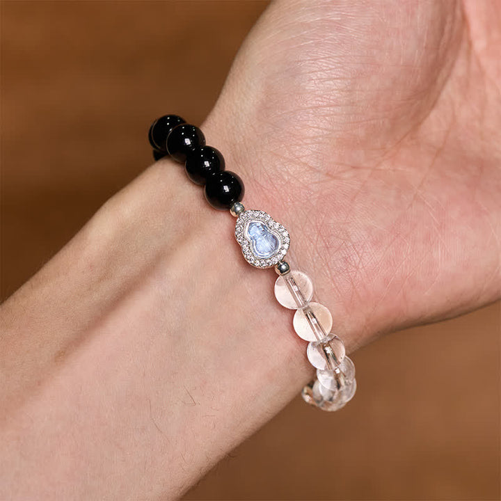 Buddha Stones Clear Quartz Black Obsidian Gourd Clarity Bracelet - image 9