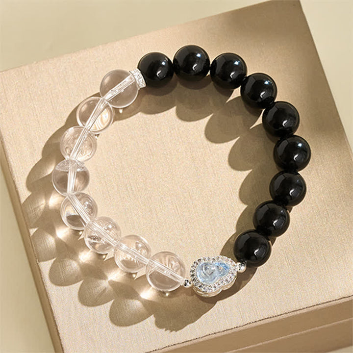 Buddha Stones Clear Quartz Black Obsidian Gourd Clarity Bracelet - image 19
