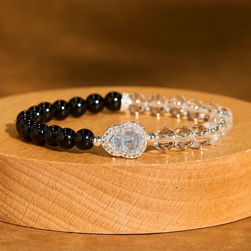 Buddha Stones Clear Quartz Black Obsidian Gourd Clarity Bracelet - image 11