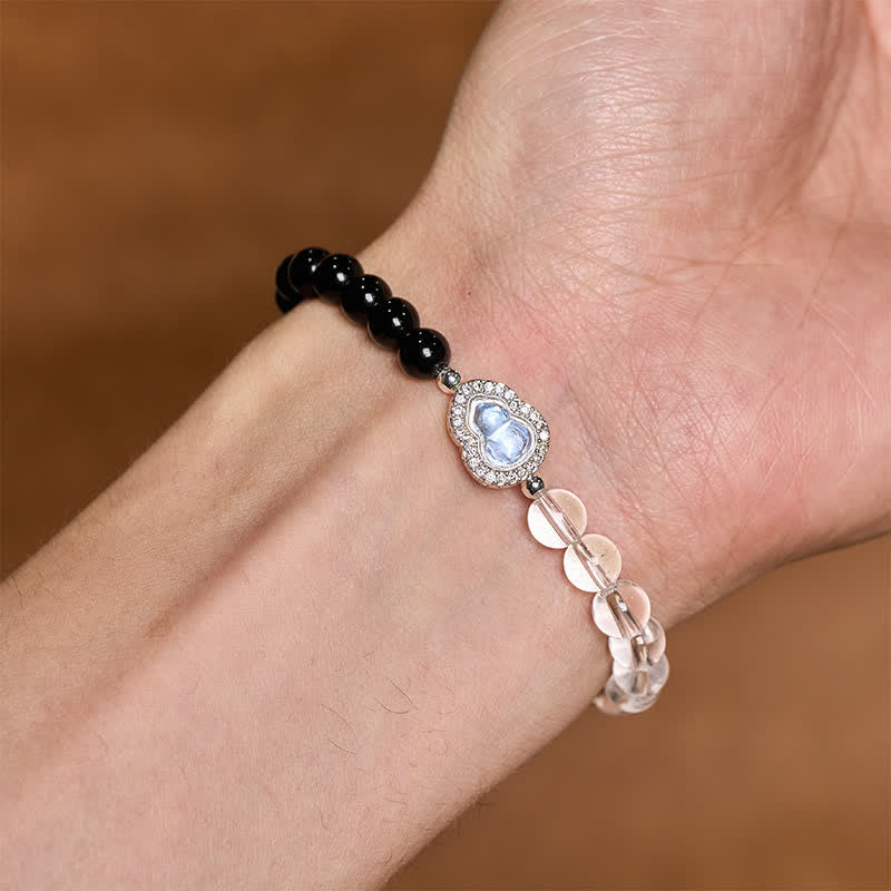 Buddha Stones Clear Quartz Black Obsidian Gourd Clarity Bracelet - image 16