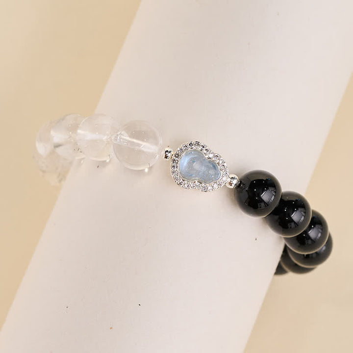 Buddha Stones Clear Quartz Black Obsidian Gourd Clarity Bracelet - image 20