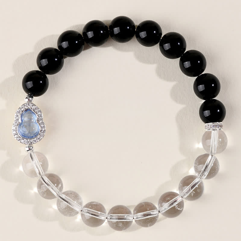 Buddha Stones Clear Quartz Black Obsidian Gourd Clarity Bracelet - image 4
