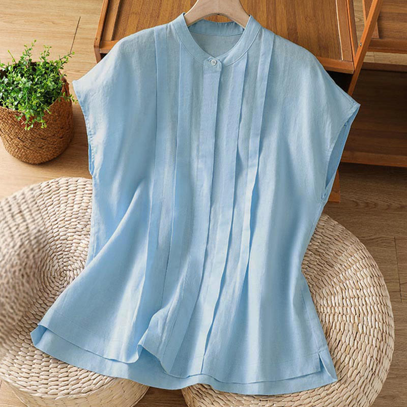 Buddha Stones Summer Casual Pintuck Front Solid Women's Sleeveless Shirts - LightBlue - US8-10，UK/AU12-14，EU40-42 (2XL) - image 0