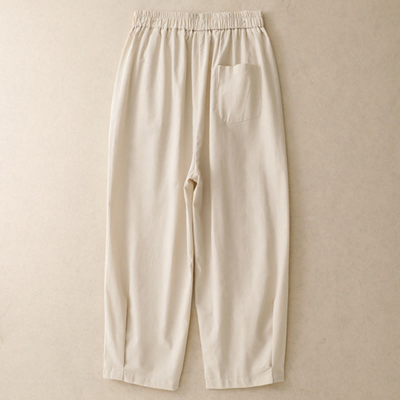 Buddha Stones Spring Summer Casual Decorative Buttons Solid Cropped Pants Women's Harem Pants With Pocket - image 1