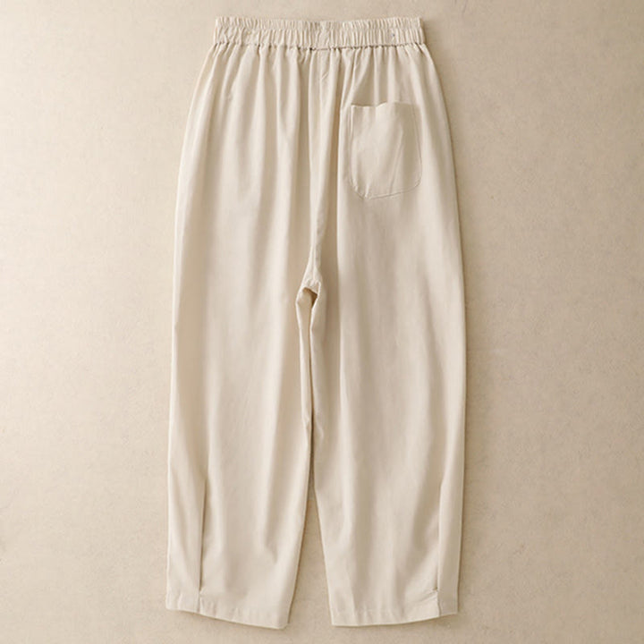 Buddha Stones Spring Summer Casual Decorative Buttons Solid Cropped Pants Women's Harem Pants With Pocket - image 1