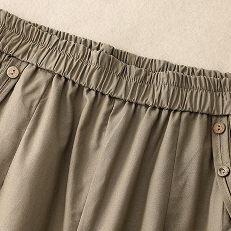 Buddha Stones Spring Summer Casual Decorative Buttons Solid Cropped Pants Women's Harem Pants With Pocket - image 11
