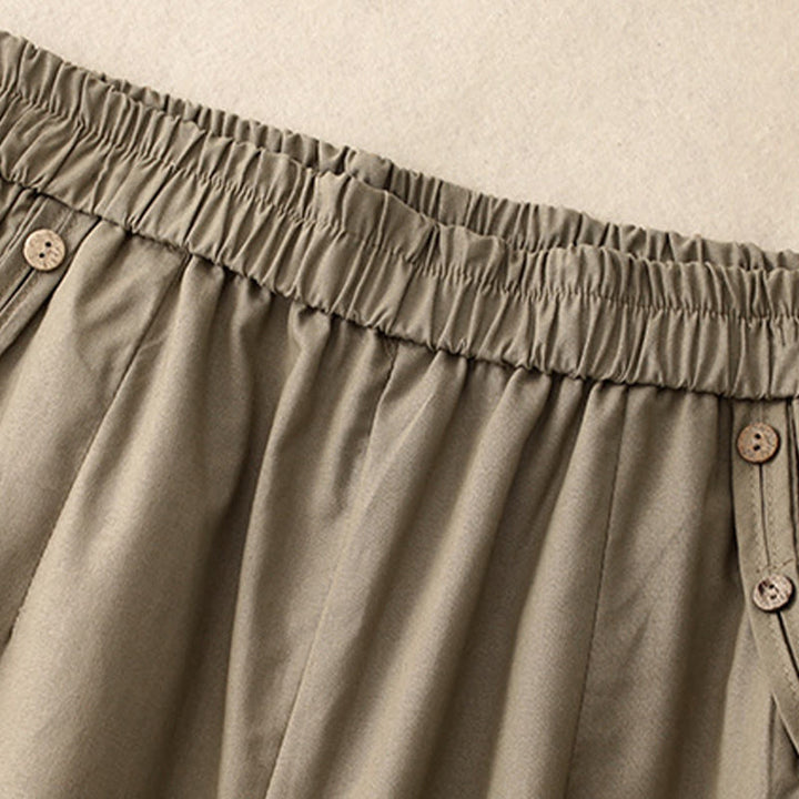 Buddha Stones Spring Summer Casual Decorative Buttons Solid Cropped Pants Women's Harem Pants With Pocket - image 11