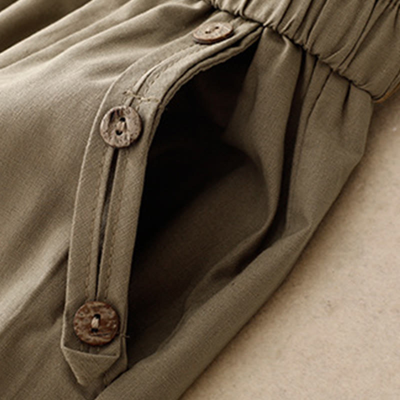 Buddha Stones Spring Summer Casual Decorative Buttons Solid Cropped Pants Women's Harem Pants With Pocket - image 12