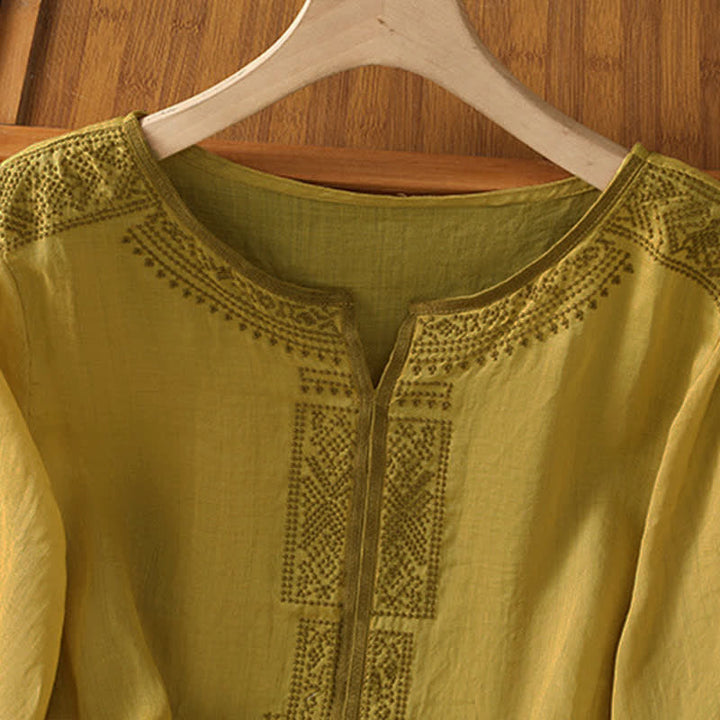 Buddha Stones Summer Boho Casual Embroidery Geometric Women's Short Sleeve T-Shirts - image 14