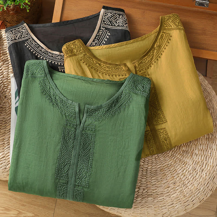 Buddha Stones Summer Boho Casual Embroidery Geometric Women's Short Sleeve T-Shirts - image 22