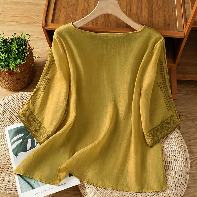 Buddha Stones Summer Boho Casual Embroidery Geometric Women's Short Sleeve T-Shirts - image 13