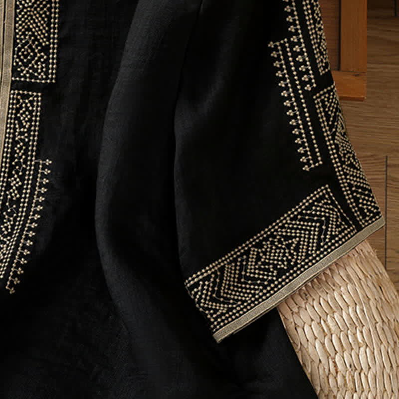 Buddha Stones Summer Boho Casual Embroidery Geometric Women's Short Sleeve T-Shirts - image 5