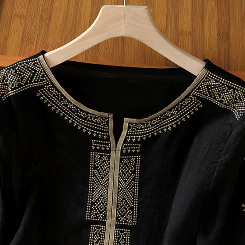 Buddha Stones Summer Boho Casual Embroidery Geometric Women's Short Sleeve T-Shirts - image 2