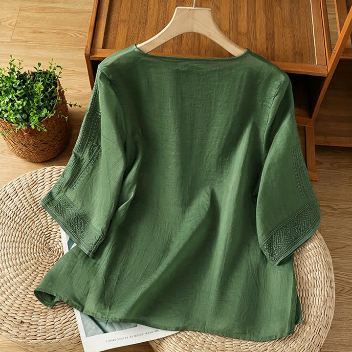 Buddha Stones Summer Boho Casual Embroidery Geometric Women's Short Sleeve T-Shirts - image 7