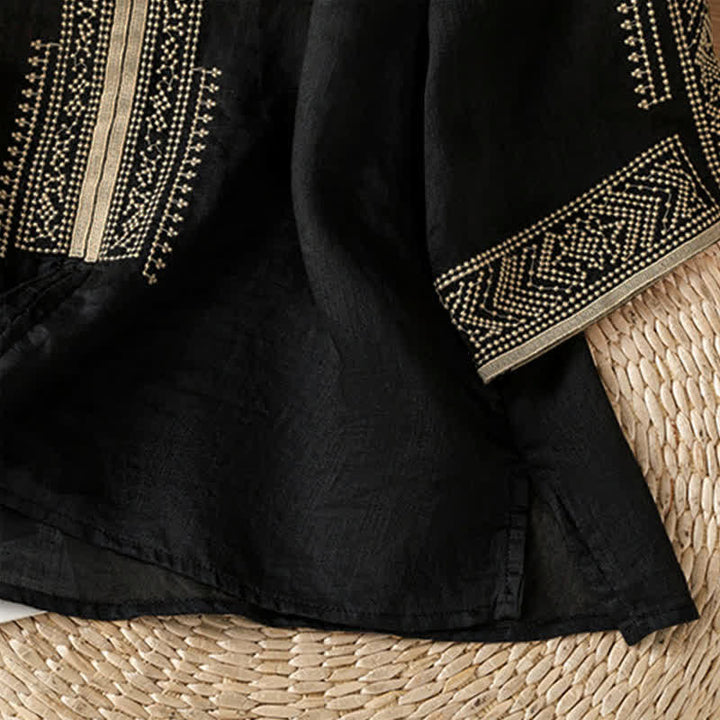 Buddha Stones Summer Boho Casual Embroidery Geometric Women's Short Sleeve T-Shirts - image 4
