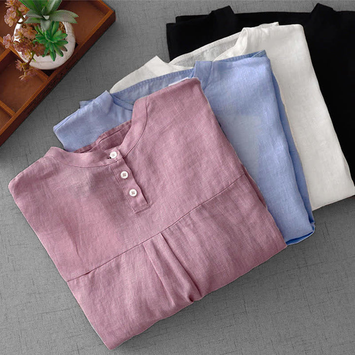 Buddha Stones Summer Casual Minimalist Back Buttons Solid Women's Short Sleeve T-Shirts With Front Pockets - image 30