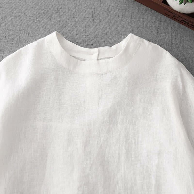 Buddha Stones Summer Casual Minimalist Back Buttons Solid Women's Short Sleeve T-Shirts With Front Pockets - image 24