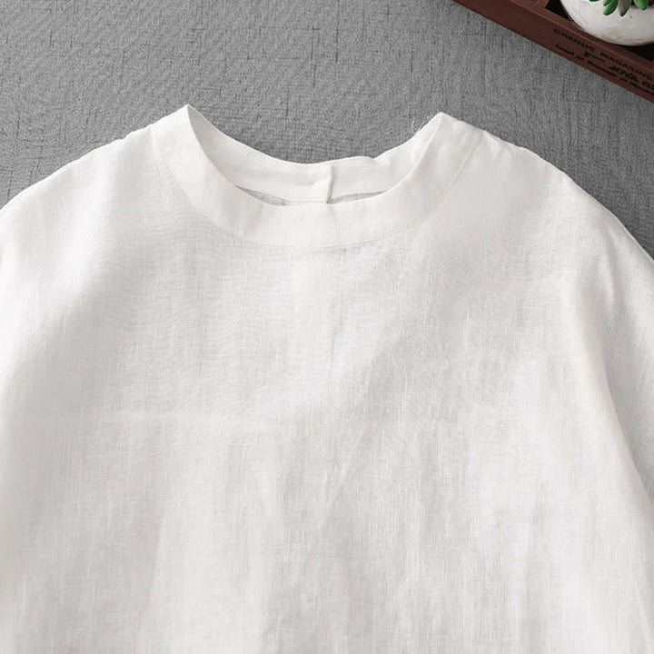 Buddha Stones Summer Casual Minimalist Back Buttons Solid Women's Short Sleeve T-Shirts With Front Pockets - image 24