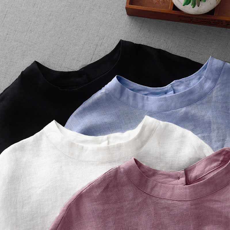 Buddha Stones Summer Casual Minimalist Back Buttons Solid Women's Short Sleeve T-Shirts With Front Pockets - image 32