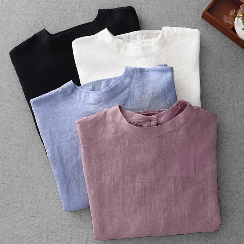 Buddha Stones Summer Casual Minimalist Back Buttons Solid Women's Short Sleeve T-Shirts With Front Pockets - image 31