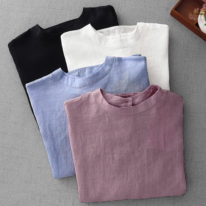 Buddha Stones Summer Casual Minimalist Back Buttons Solid Women's Short Sleeve T-Shirts With Front Pockets - image 31