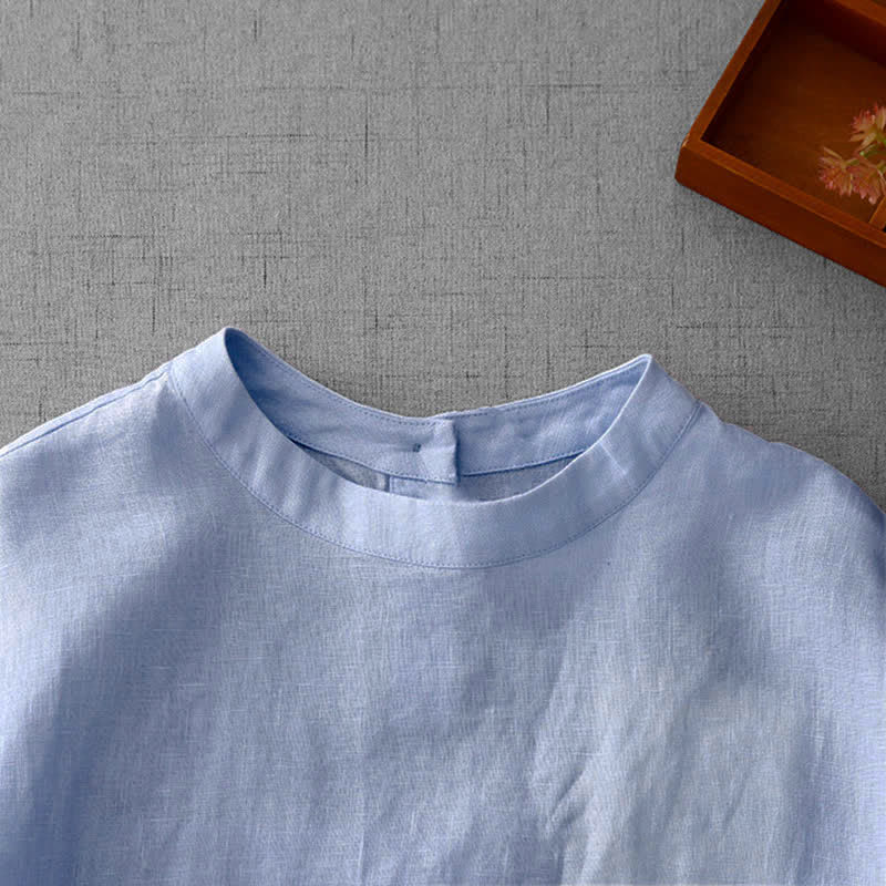Buddha Stones Summer Casual Minimalist Back Buttons Solid Women's Short Sleeve T-Shirts With Front Pockets - image 11